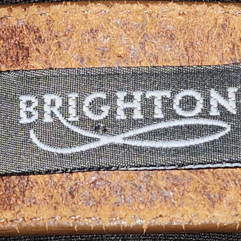 Vtg. Brighton Brown Leather Western Belt Silver Ornate Scroll Buckle USA S 42906